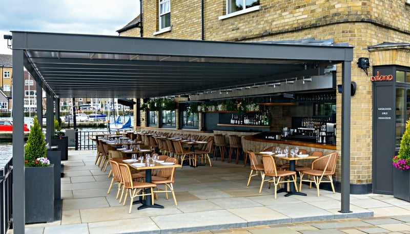 Outdoor canopy for hospitality and entertainment spaes