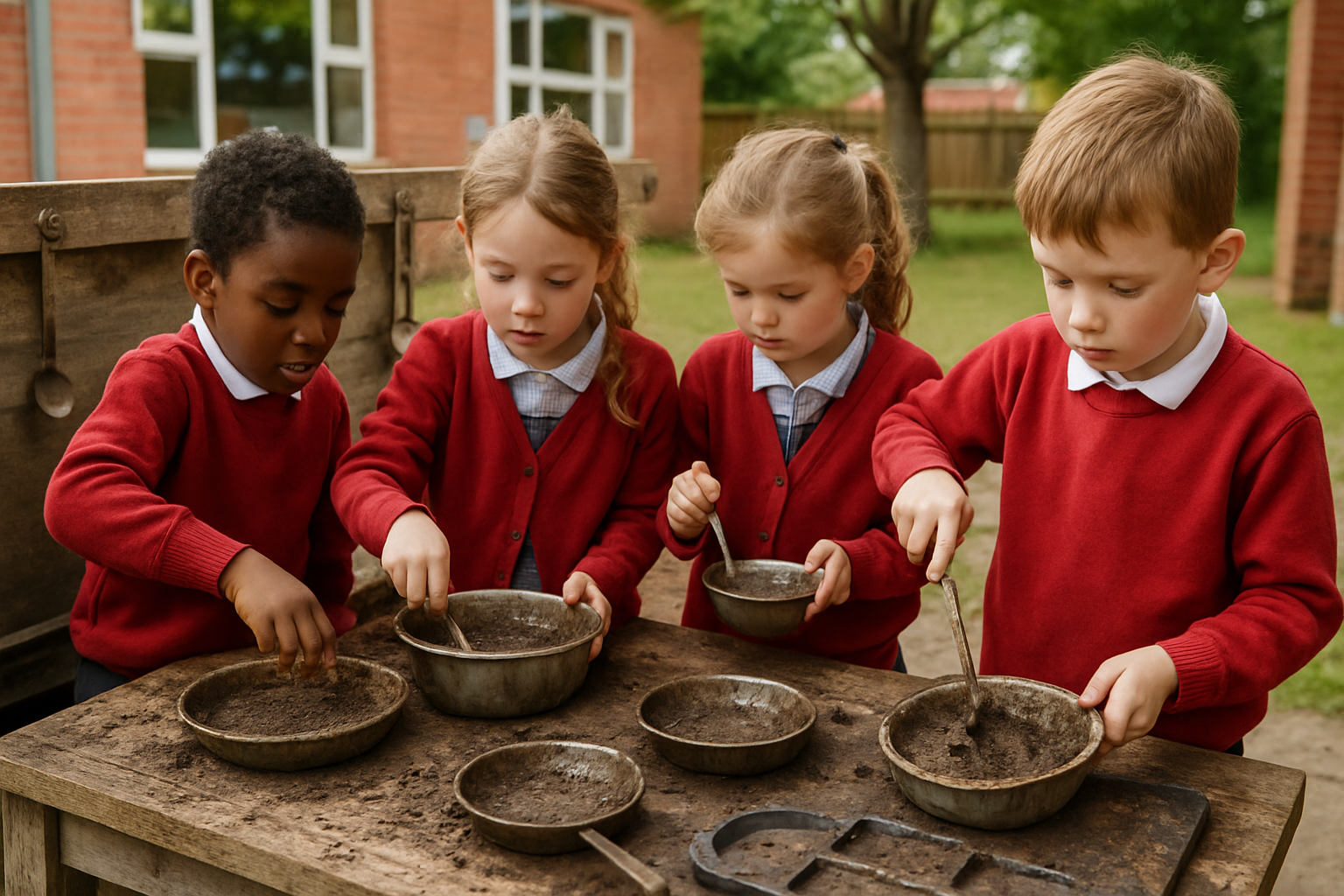 photographic photo of children making mud pies in a mud kitchen at a primary school-1