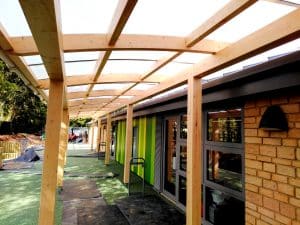 Outdoor walkway canopy for a school