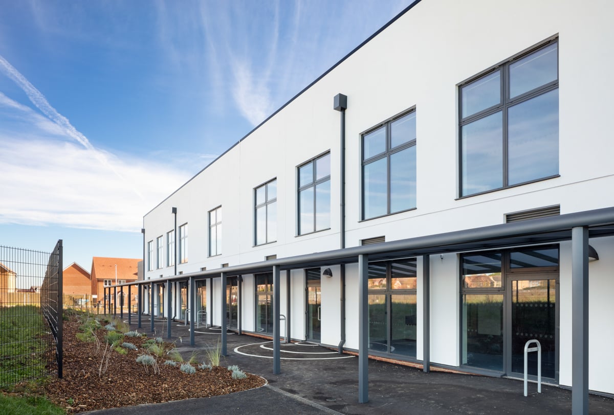 Canopy installed in front of a school