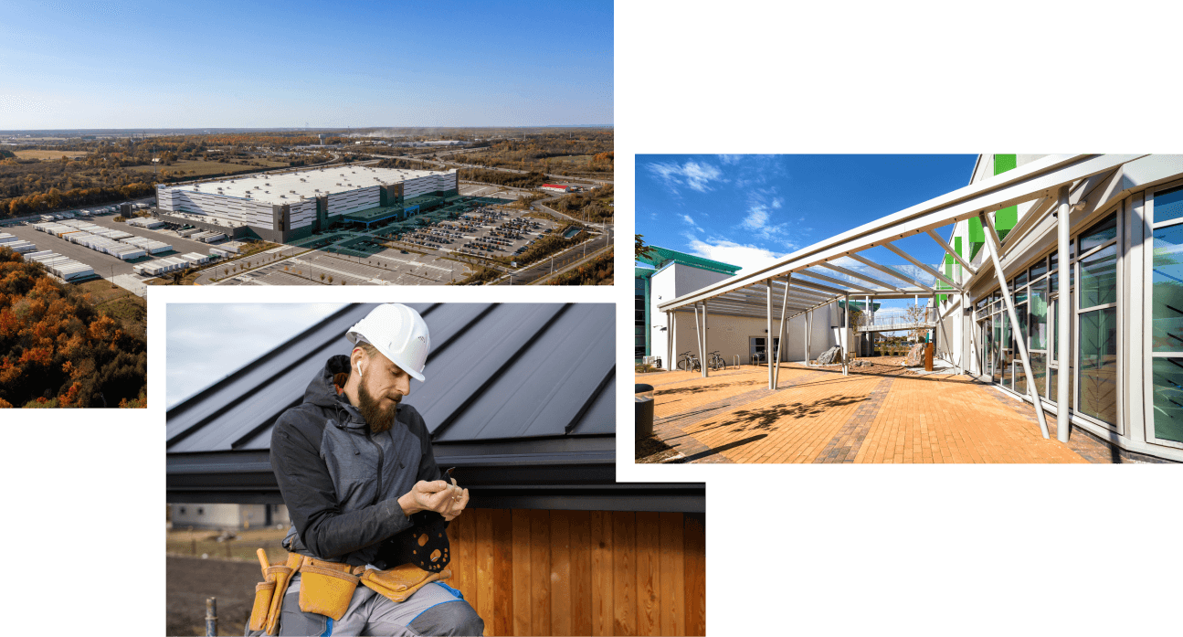 Canopy, building and worker