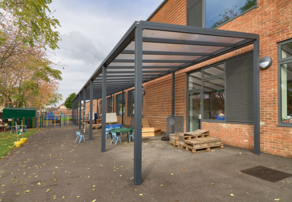 Spaceshade Canopy attached to building