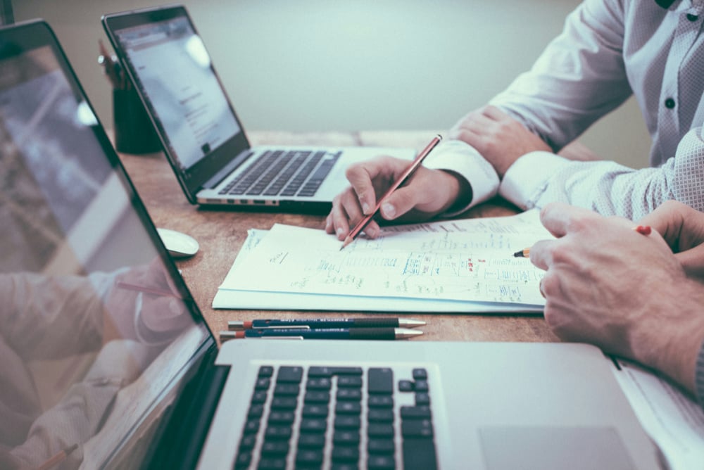 Working with Laptops - stock image